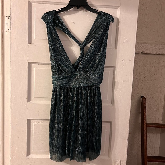 Lulu's Shimmering Teal Mini Dress - Picture 2 of 4